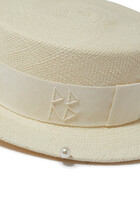 Double Chain Strap Straw Boater Hat